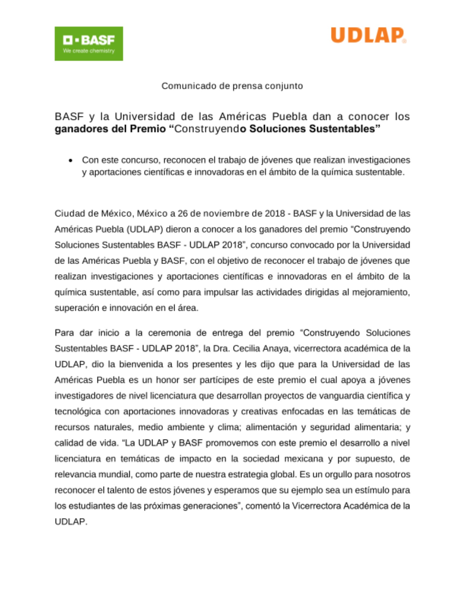 Comunicado de prensa conjunto